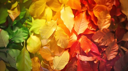 Autumn leaves rainbow color gradient Autumn season change concept : Generative AI
