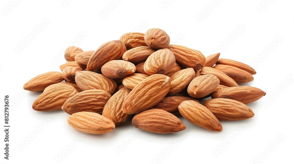 Poster Small pile of almonds isolated on white background Closeup Package design element with clipping path : Generative AI