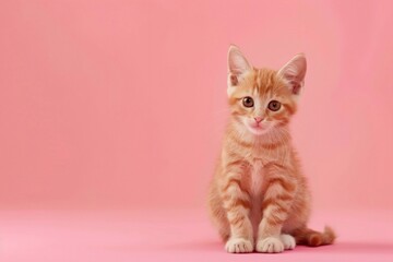 Fototapeta premium Cheerful kitten with endearing charm, perched on a pastel backdrop, immersed in pastel tones, captured in the essence of ultra-realistic photography.