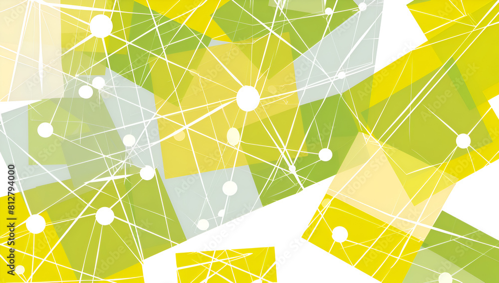 Poster a yellow and green abstract image with many dots and lines. the image is a representation of a netwo