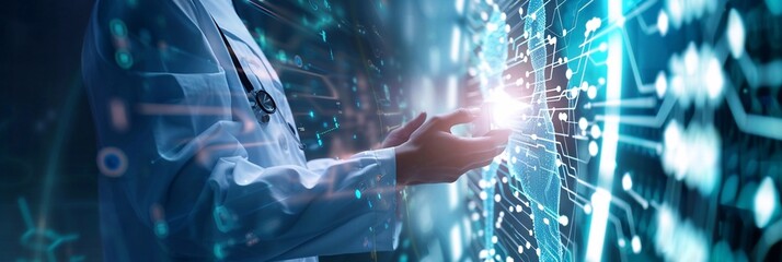 Innovation in the field of healthcare and medicine. The use of medical technology, robots and electronic medical records for diagnostics and scientific research that interacts with large amounts of da