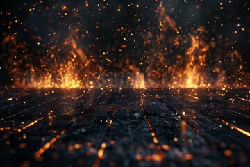 Digital image of  black floor with fire coming out from it, high quality, high resolution