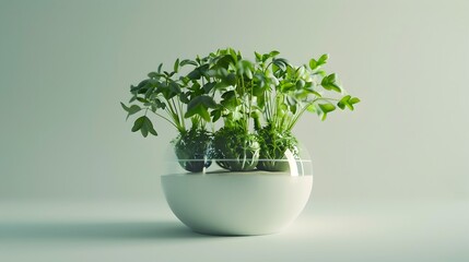 Fototapeta premium Fresh organic plants in a bowl showcasing natural growth and nutrition for a healthy lifestyle