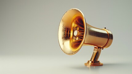 Vintage Brass Megaphone on White Surface