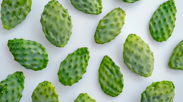Creative layout made of cactus nopal on the white background Flat lay Food concept Macro  concept : Generative AI