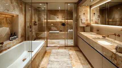 High-end bathroom in a prestigious apartment in Cannes. An environment reflecting the...