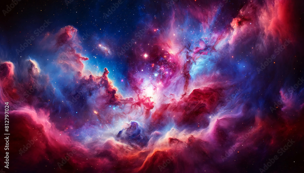 Poster a cosmic nebula, showcasing an array of colors and textures that evoke a sense of the vastness of sp