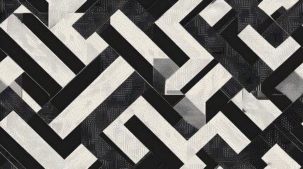 Black and White Modular Hatched Pattern Abstract Geometric Architectural Modernist Minimal Textured