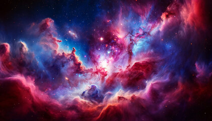 Obraz premium A cosmic nebula, showcasing an array of colors and textures that evoke a sense of the vastness of space