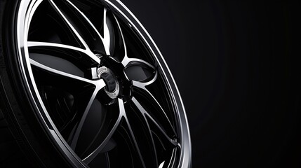 alloy wheel black with a white groove 6 beams for SUVs and crossovers closeup on a black background...