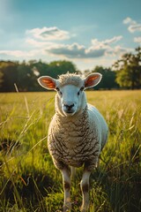 Fototapeta premium Sheep in Field: A Pure Rural Scene