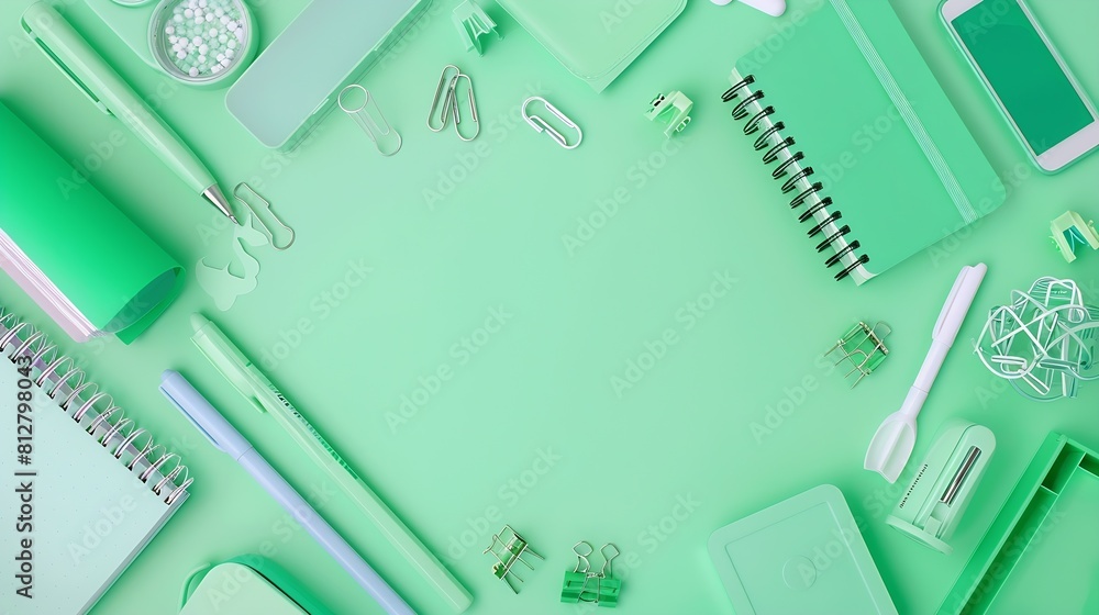 Aufkleber back to school background flat lay top view of school accessories notebook pens on isolated light gr