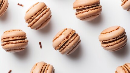 Obraz premium Creative layout made of tea macaroons praline on white background Flat lay Food concept : Generative AI