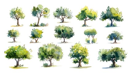 Lush and Diverse Collection of Illustrated Trees in Varying Seasons and Environments