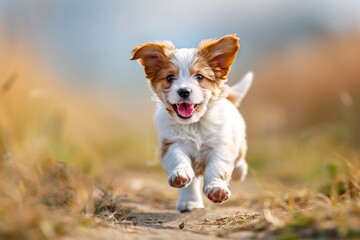 Charming Puppy Running in a Field