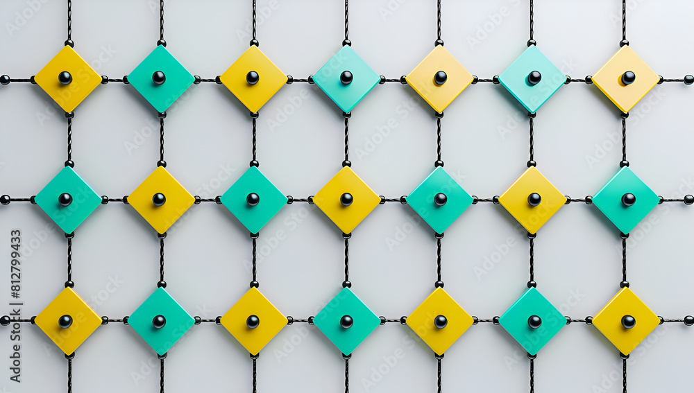 Aufkleber a colorful pattern of squares and triangles is displayed on a white background. the squares are yell