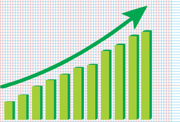 Doodle Graph going Up. Growth diagram with arrow going up. High quality image on graph paper. Success in business symbol. Copy space, blank to add text.