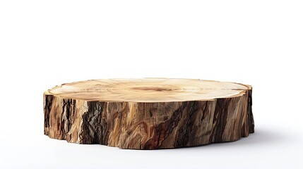 Old wooden podium for display product isolated on white background with clipping path Brown log standing for cosmetic product presentation : Generative AI