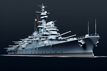 battleship war machine flat design side view heavy artillery theme 3D render Analogous Color Scheme
