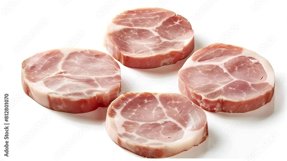 Aufkleber round pieces of ham isolated on white background with clipping path five pieces of pork ham cut into