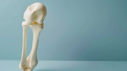 Model of a human knee joint on a blue background. Inflamed knee treatment, pain. Copy space for text, close-up