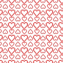 Pattern with red pixel hearts