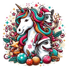 Many dogs and unicorns image art attractive lively used for printing illustrator.