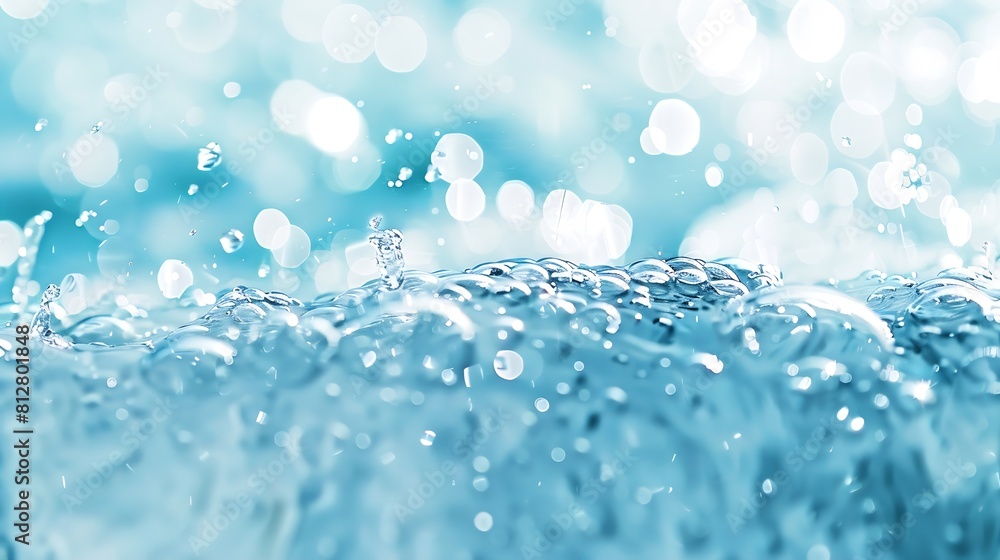 Fototapete defocused blurred transparent blue colored clear calm water surface texture with splashes and bubble