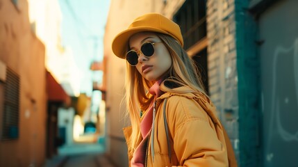 Obraz premium fashionista girl standing in the backstreet of Los Angeles : Generative AI