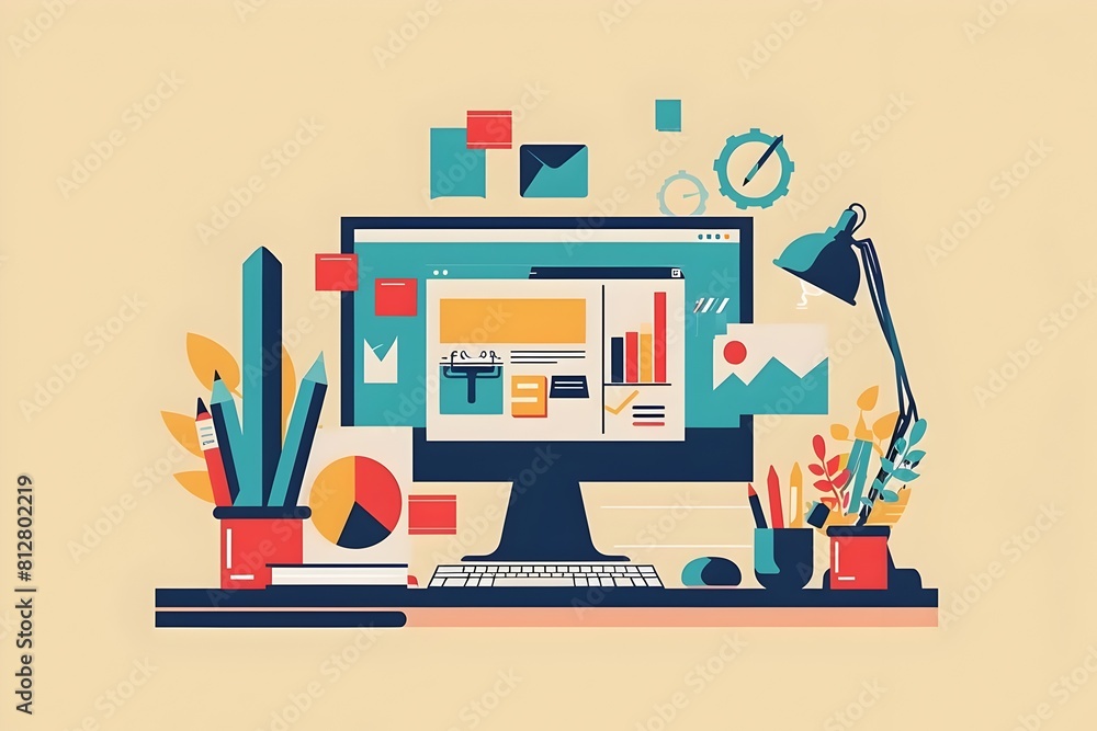 Poster minimalistic digital workspace for business and marketing concepts