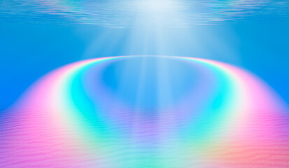 Rainbow under the sea - Underwater blue ocean background in sea with sun beam