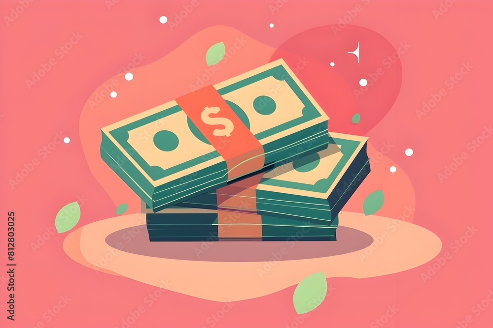 Poster flat design of money in minimal trendy style with bright colorful graphic elements representing fina