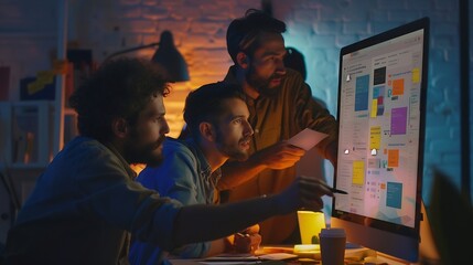 Group of ux developer and ui designer brainstorming about app interface design at modern office Creative digital development agency : Generative AI