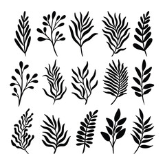 set of silhouettes of leaves	
