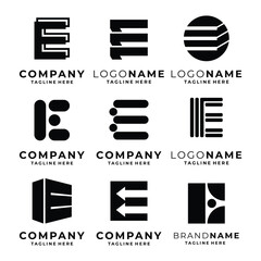 Set of E letter logo template vector