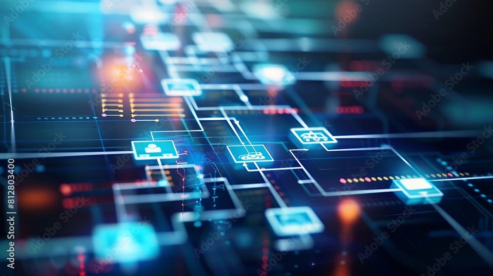 Aufkleber Business hierarchy  company structure concept Business process plan and workflow automation flowchart Virtual screen Mindmap or Organigram Relations of order or subordination between m : Generative AI