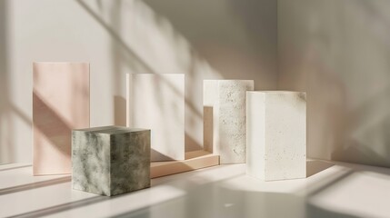 four geometric stone podium for product display Good for beauty product display cosmetic and skincare product mockup : Generative AI