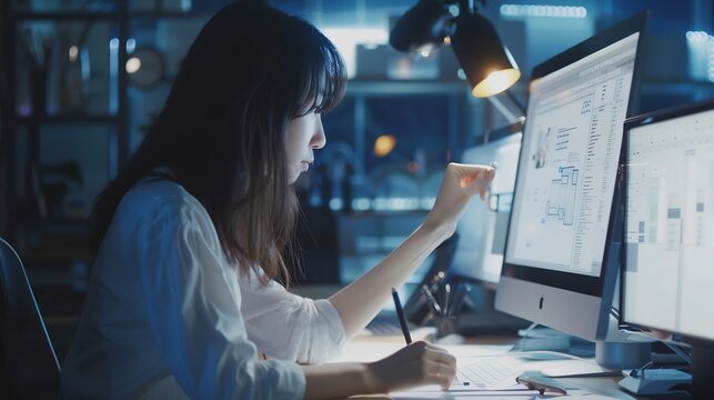 Woman designer create website design wireframe Sketch prototype framework layout future design project UI and UX  user interface user experience designer Creative concept for web desig : Generative AI