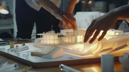 Architecture Engineer Teamwork Meeting Drawing and working for architectural project and engineering tools on workplace concept of worksite on technical drawing structure and construct : Generative AI