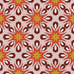 vector graphics seamless pattern in floral style in the frame of lines. flowers, squares, triangles and lines.