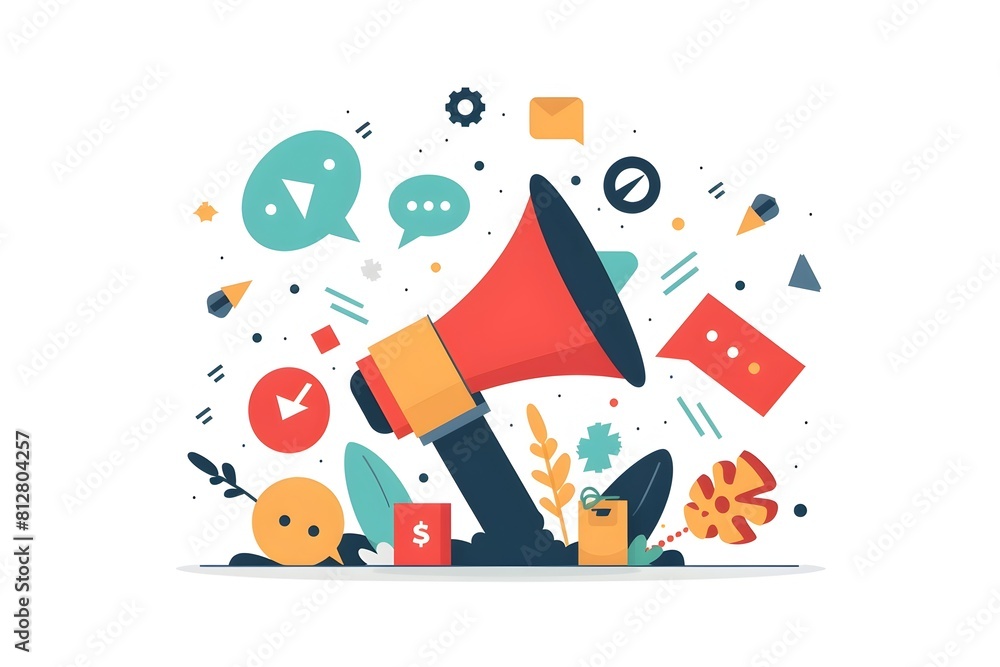 Poster marketing and promotion flat design with minimal and trendy graphic elements including symbols shape