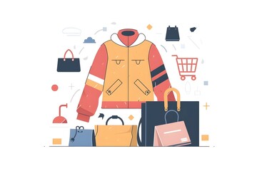 Minimalist Flat Design of Winter Shopping Essentials and Retail Accessories
