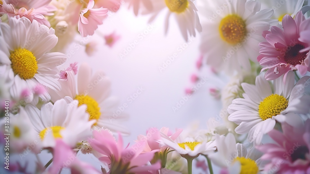 Poster spring frame of small flowers and daisy floral arrangement : generative ai