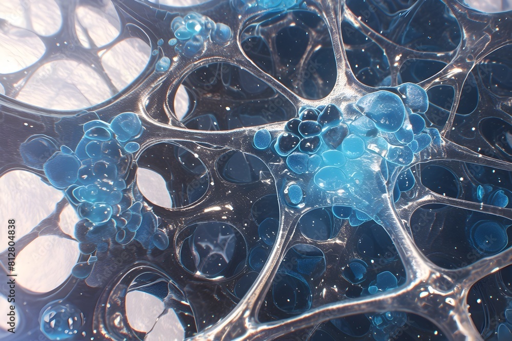 Poster Captivating Electron Microscopy of Intricate Brain Neural Network Cells in Mesmerizing Blue Hues