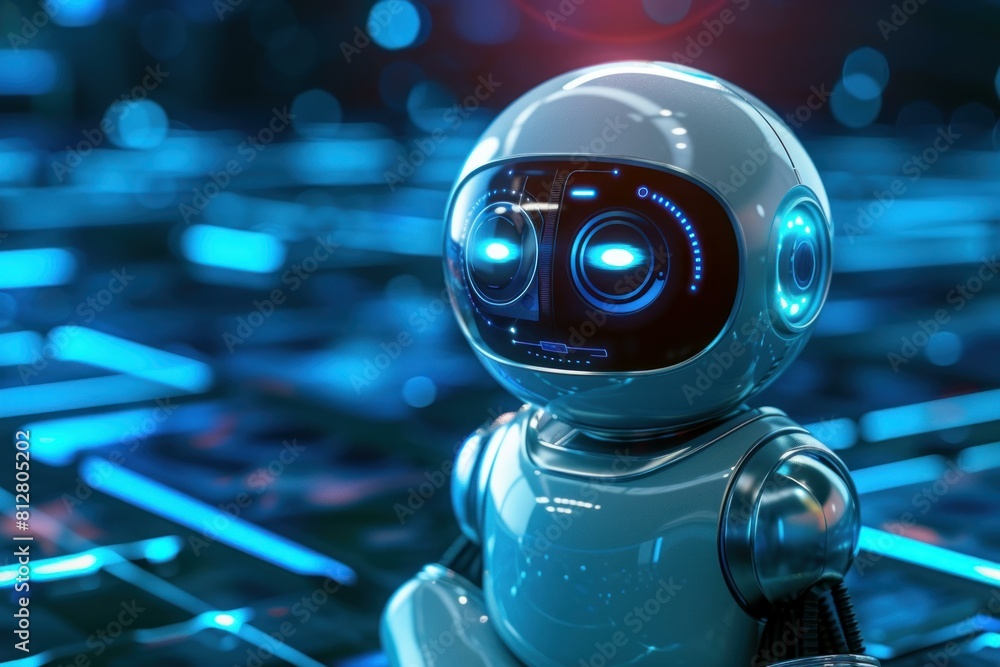 Poster 3d illustration of an advanced artificial intelligence robot with glowing eyes