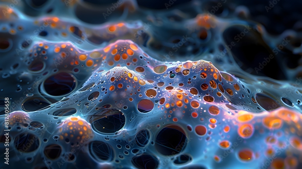 Poster captivating micrographic masterpiece intricate electron microscopy of vibrant microorganisms against