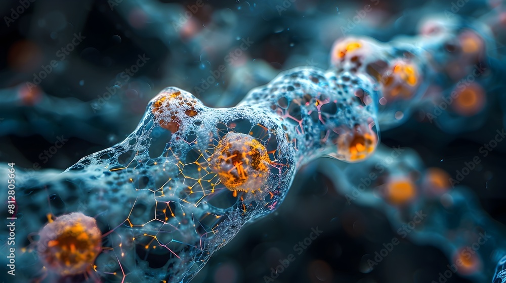 Poster intricate electron microscopy of microorganism revealing detailed cellular structure on dark backgro