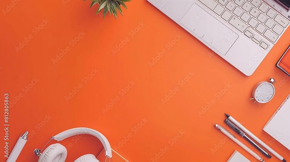 Aufkleber creative flat lay of workspace desk office stationery keyboard headphones and lifestyle objects on o