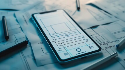 UX mobile application wireframe Sketch prototype framework layout future app design project UI UX  user interface and user experience designer Creative concept for smartphone App devel : Generative AI