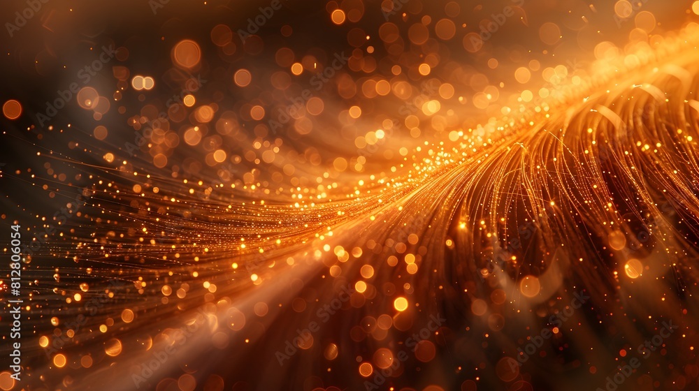 Poster microscopic radiance abstract glowing waves of light and particles in vibrant golden hues